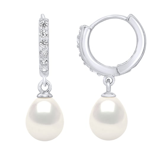Earrings Creole Real Cultured Freshwater Pearls Pear 8-9 mm