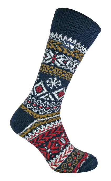 THMO - Vintage herensokken van thermo wolmix - Fairisle Navy - Image 1