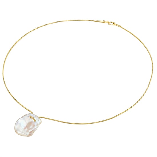 Necklace with pendant sterling silver yellow gold  freshwater cultured pearl white Valero Pearls - Image 3