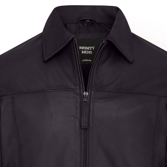 Mens Black Retro Classic Leather Harrington Biker Jacket - Drammen