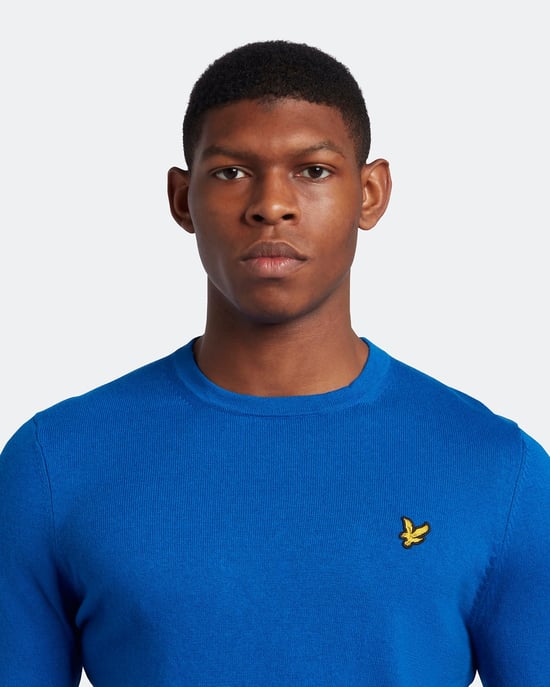 Lyle & Scott katoenen merinotrui met ronde hals in blauw - Image 4