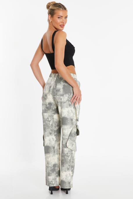 Grey Camo Print Cargo Trouser