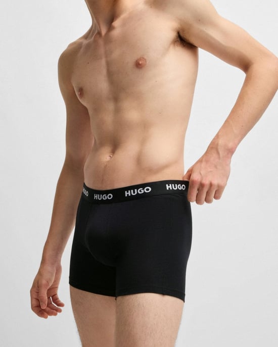 HUGO Mens Three-Pack of Stretch-Cotton Boxer Briefs with Logo Waistbands NOS
