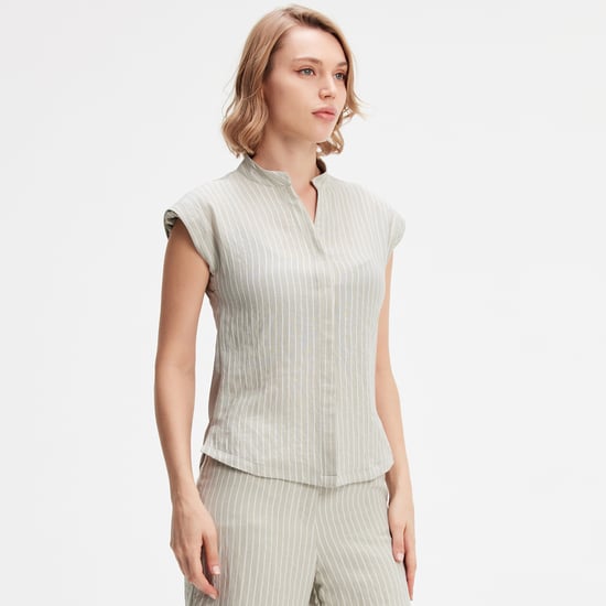 Bi-materiaal gestreept shirt - Image 1