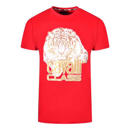 Cavalli Class Grote Tijgerlogo Rode T-Shirt - Image 1