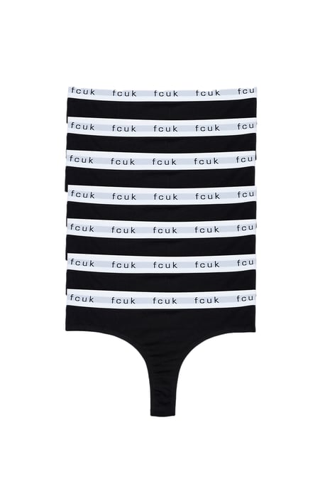 Black 7 Pack Cotton Fcuk Ladies Thongs