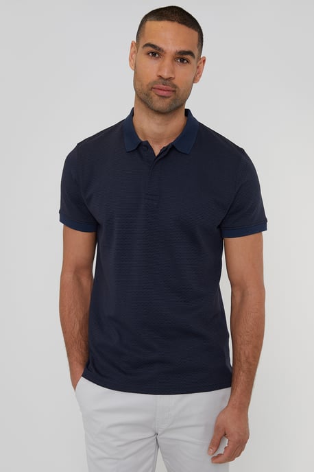 Navy 'Donora' Textured Cotton Rich Polo Shirt