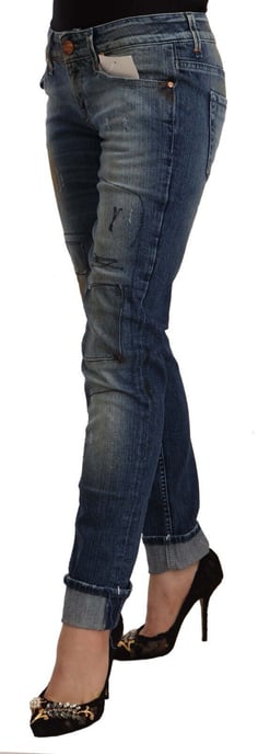 Acht Dames Blauwe Gewassen Lage Taille Vouwzoom Slim Fit Jeans - Image 2