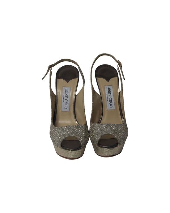 Jimmy Choo Vita Glitter Pumps in Champagne Leather - Image 2