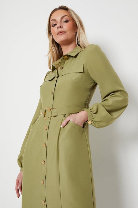 Heavy Crepe D-ring Belted Shirt Dress