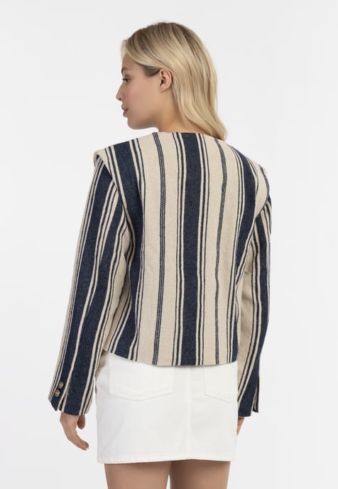 Dreimaster Kort blazerjack Dames Donker marineblauwe gebroken witte strepen - Image 4