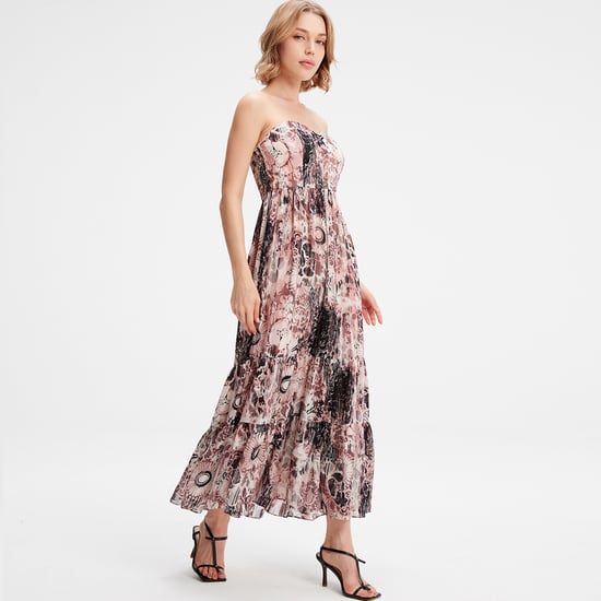 Bustier Chiffon Maxi -jurk met abstracte bloemenprint - Image 1