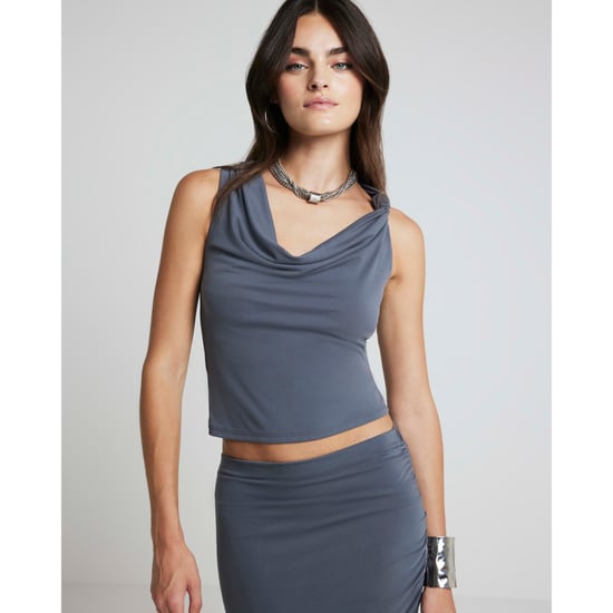 River Island Womens Modal Top Grey Cowl Neck Sleeveless