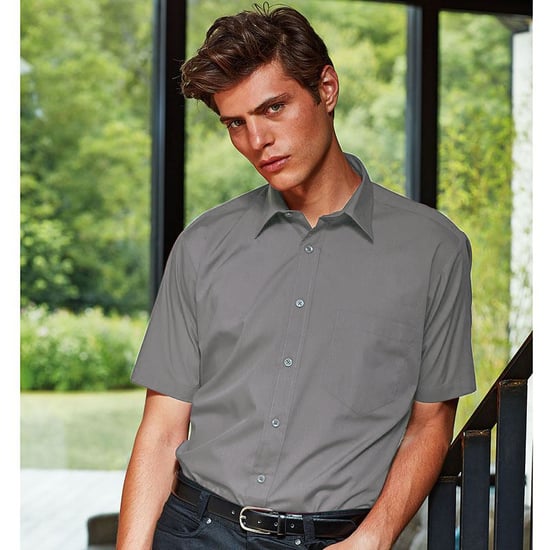 Premier Heren Korte Mouw Formele Poplin Gewoon Werk Shirt (Donkergrijs) - Image 2