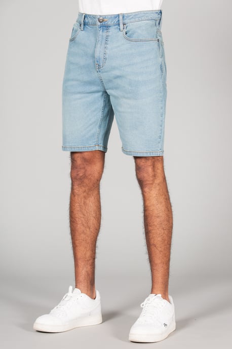Light Blue Cotton Blend Regular-Fit Denim Shorts