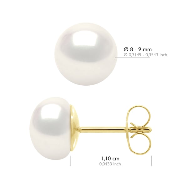 Oorbellen - Geel Goud 750 (18 Karaat Echte Gecultiveerde Zoetwaterparels Knop 8-9 mm) - Image 2