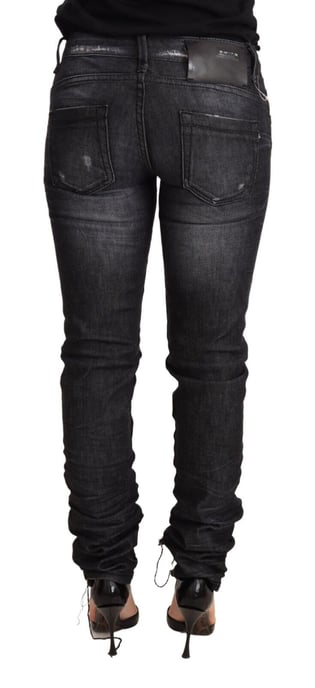 Acht Zwarte Gewassen Katoenen Lage Taille Skinny Jeans - Image 3