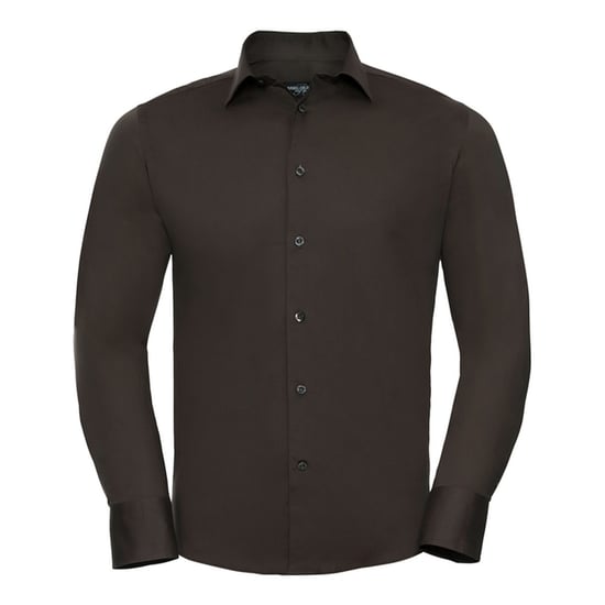 Russell Collection Heren Stretch Overhemd Met Lange Mouwen (Chocolade) - Image 1