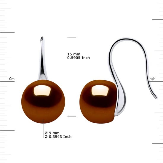 Earrings Hooks Freshwater Pearls 9-10 mm Chocolate Buttons 925