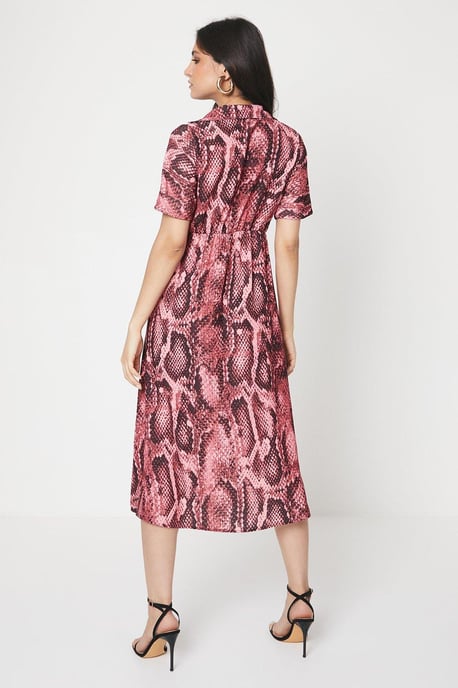 Pink Snake Collar Midi Dress ¾ Sleeve