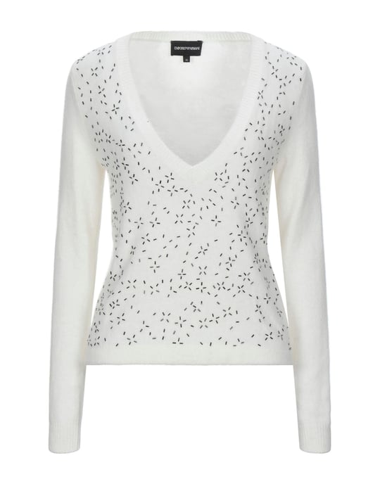 Emporio Armani Ivory Cotton Knit Sequin Jumper