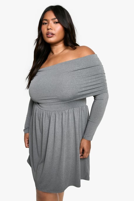 Plus Jersey Off Shoulder Skater Dress