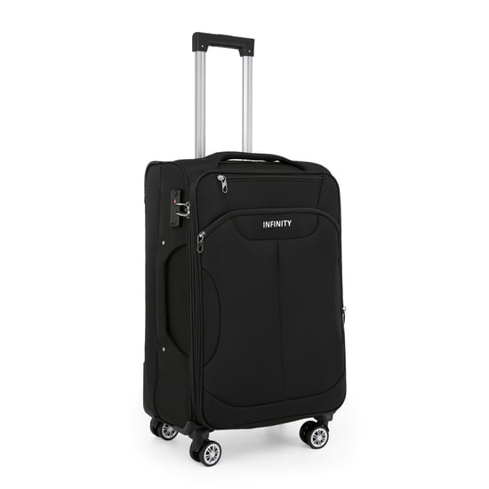 Black Soft Shell Suitcase 8 Wheel Luggage Travel TSA Light Carry On Cabin Bag