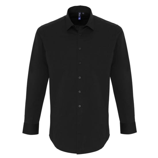 Premier Heren Rekken Pasvorm Popeline Lange Mouwen Shirt (Zwart) - Image 1