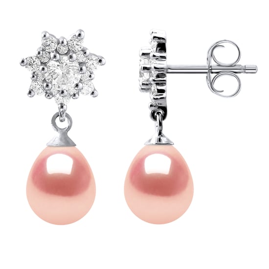 Earrings Dangle Freshwater Pearls 7-8 mm Pears Roses Jewelry 925