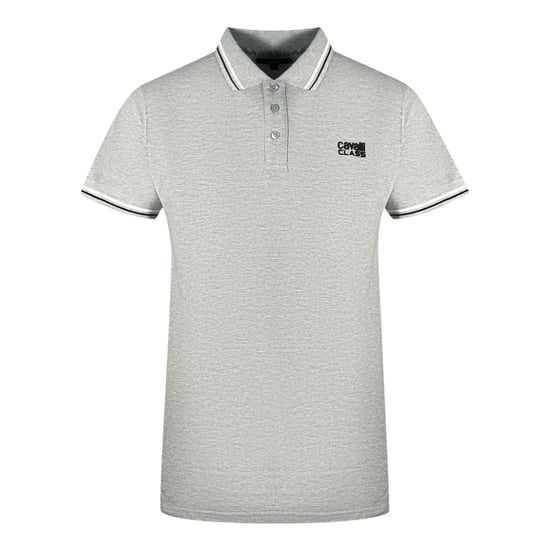 Cavalli Class Dubbel Getippte Kraag Zwart Logo Grijze Polo Shirt - Image 1
