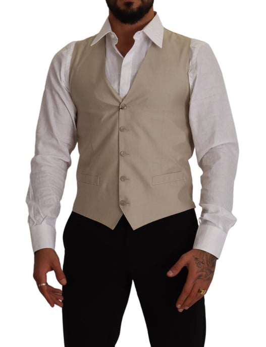 Dolce & Gabbana Men's Beige Cotton Silk Slim Fit Waistcoat Vest