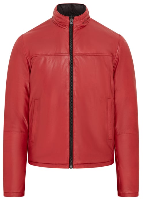 Mens Red Reversible Bomber Leather Jacket - Raufoss