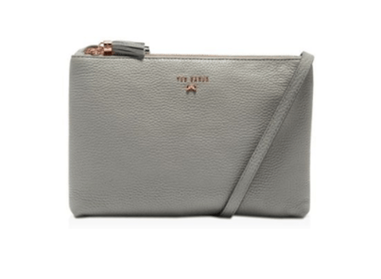 Ted Baker Suzette Leather Double Zipped Xbody in Mid Grey