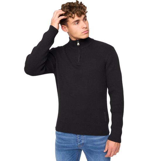 Crosshatch Heren Havaline gebreide Quarter Zip Pullover (Zwart) - Image 1