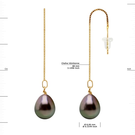DIADEMA - Earrings - Pending - Real Tahitian Pearls - Yellow Gold