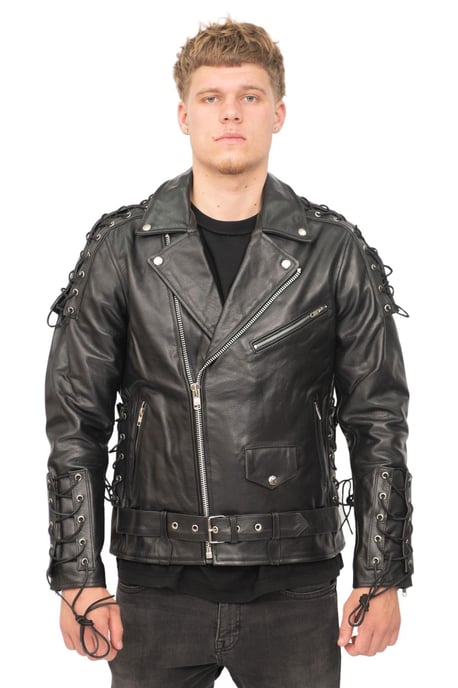 Mens Embossed Brando Leather Biker Jacket-Chicago