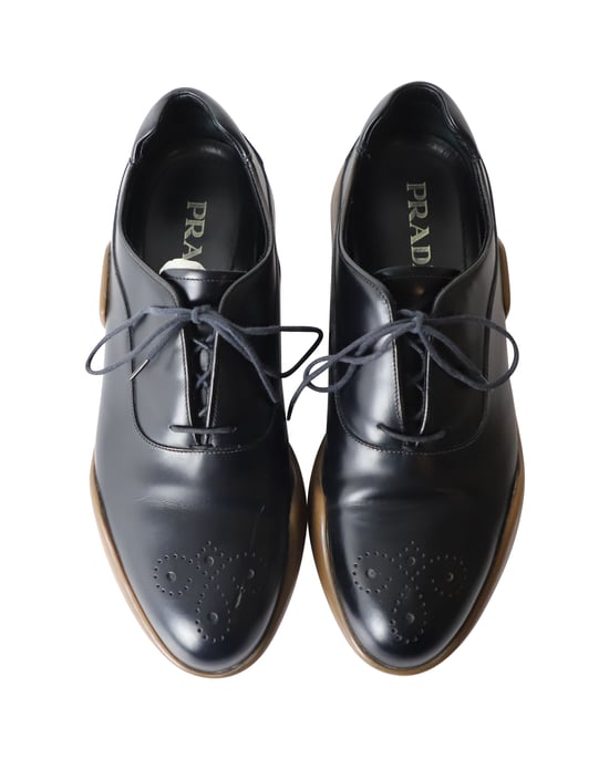 Prada Platform Brogues in Zwart Leer - Image 5