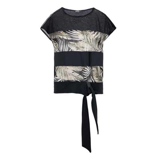 Black Leaf Print Top with Ties