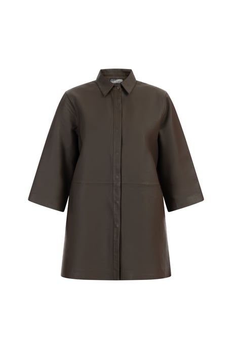 Dreimaster Leren overhemd Dames taupe - Image 1