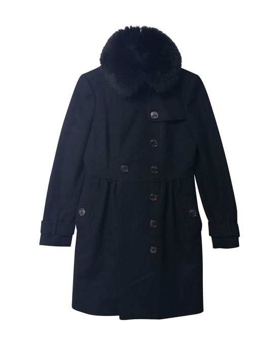Burberry Coat with Fur Collar Trim in Black Virgin Wool - Image 4