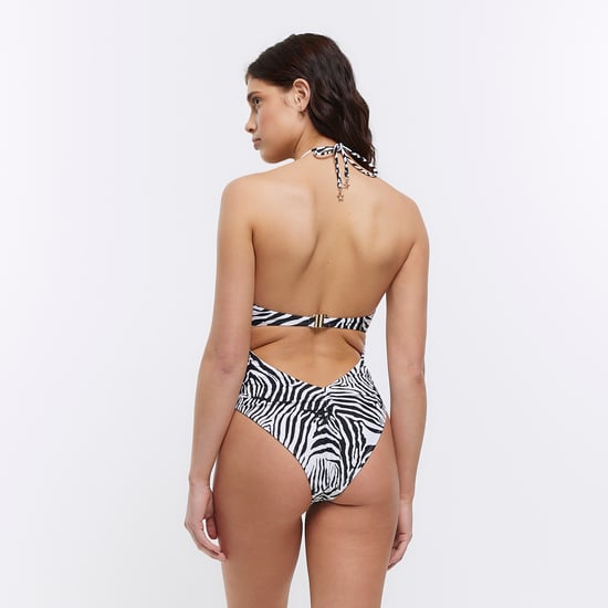 River Island Womens Swimsuit White Animal Bandeau Cut Out