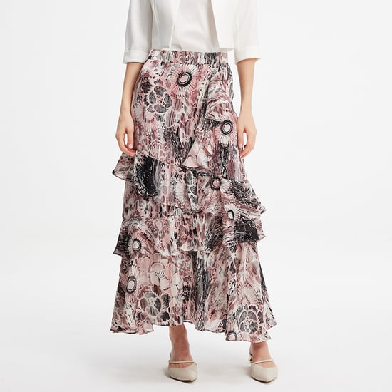 Lange chiffon rok met ruches bloemenprint - Image 1