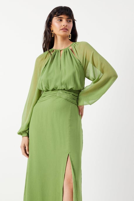 Chiffon Cut Out Detail Volume Sleeve Maxi Dress
