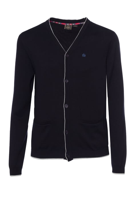 Ryan V-Neck Tipped Cardigan In Dark Navy