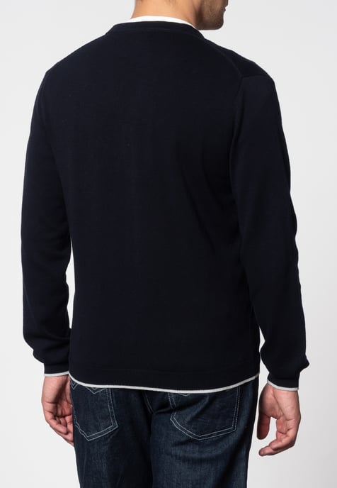 Ryan V-Neck Tipped Cardigan In Dark Navy