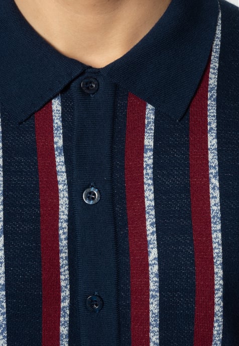 Wilmot Vertical Stripes Knit Polo In Navy
