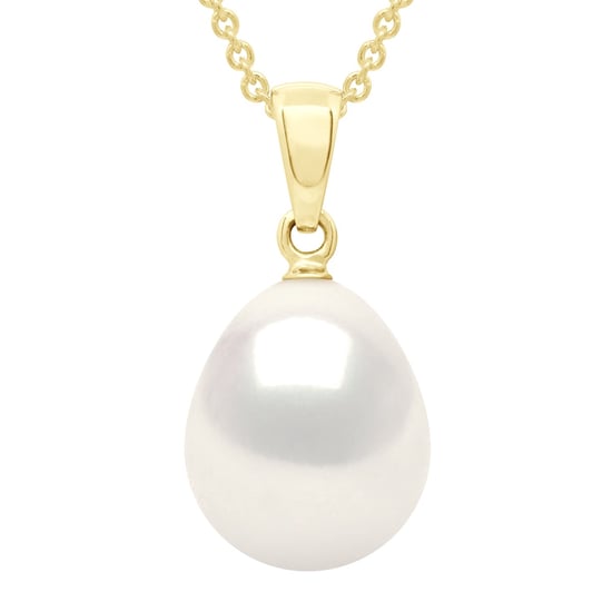 Beaded Pendant Solid Articulated in Yellow Gold 750 and Real Cultured Freshwater Pearl Pear 10-11 mm