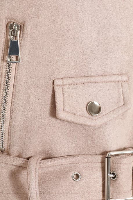 Stone Faux Suede Cropped Biker Jacket
