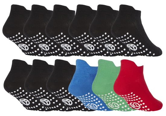 Sock Snob 12 Paar Multipack Jongens Gymsokken met Grips, Katoenen Trainer Sokken - Zwart Groen - Image 1