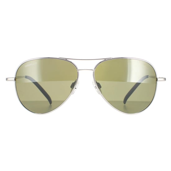 Serengeti Aviator Unisex Shiny Silver Polarized Green 555nm Carrara Small